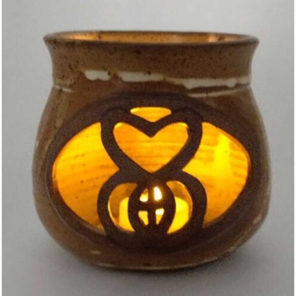 Studio Art Pottery Luminary Tea Light Candle Holder Signed Brown Drip Glaze